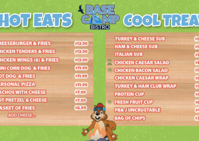 Base Camp Bistro menu items including hot and cold items for website