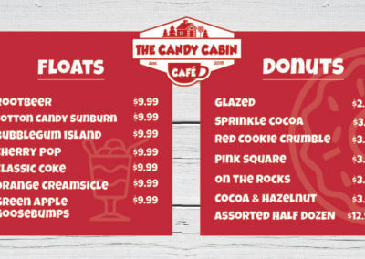 The Candy Cabin Cafe floats and donuts menu items for website