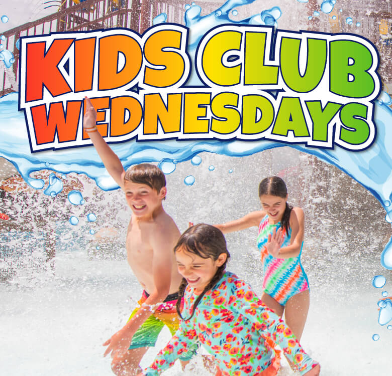 Kids Club Wednesday at Soaky Mountain Waterpark web graphic for featured image and mobile