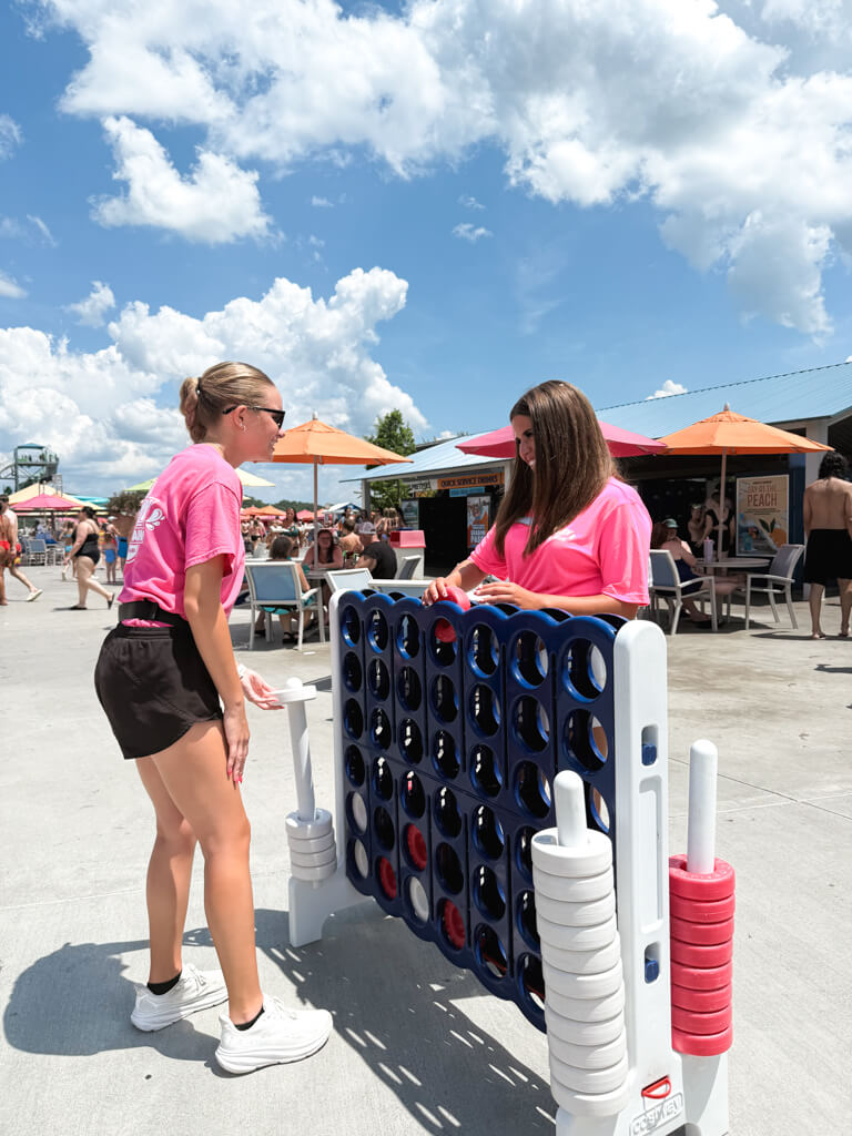 Connect 4 activity at Soaky Mountain Waterpark shows players as an example for the website activity