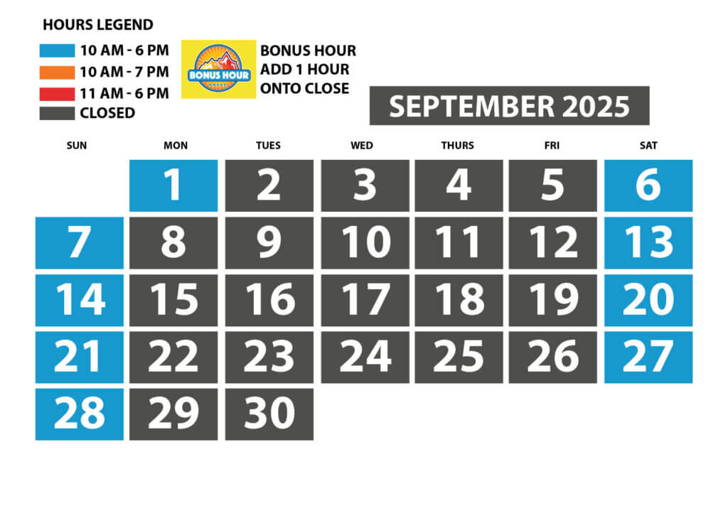 September Hours at Soaky Mountain Waterpark 2025.