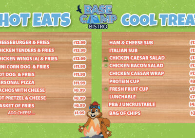 Base Camp Bistro Hot Eats & Cool Treats Menu 2026 for website.